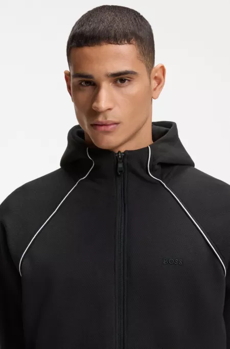 Cotton-blend zip-up hoodie with piping details