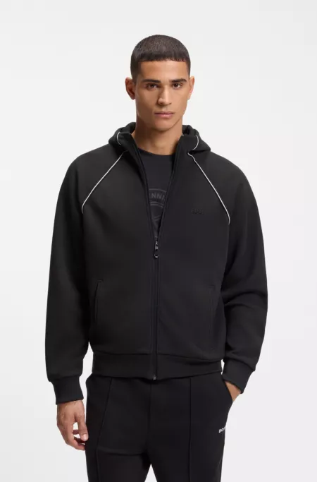 Cotton-blend zip-up hoodie with piping details