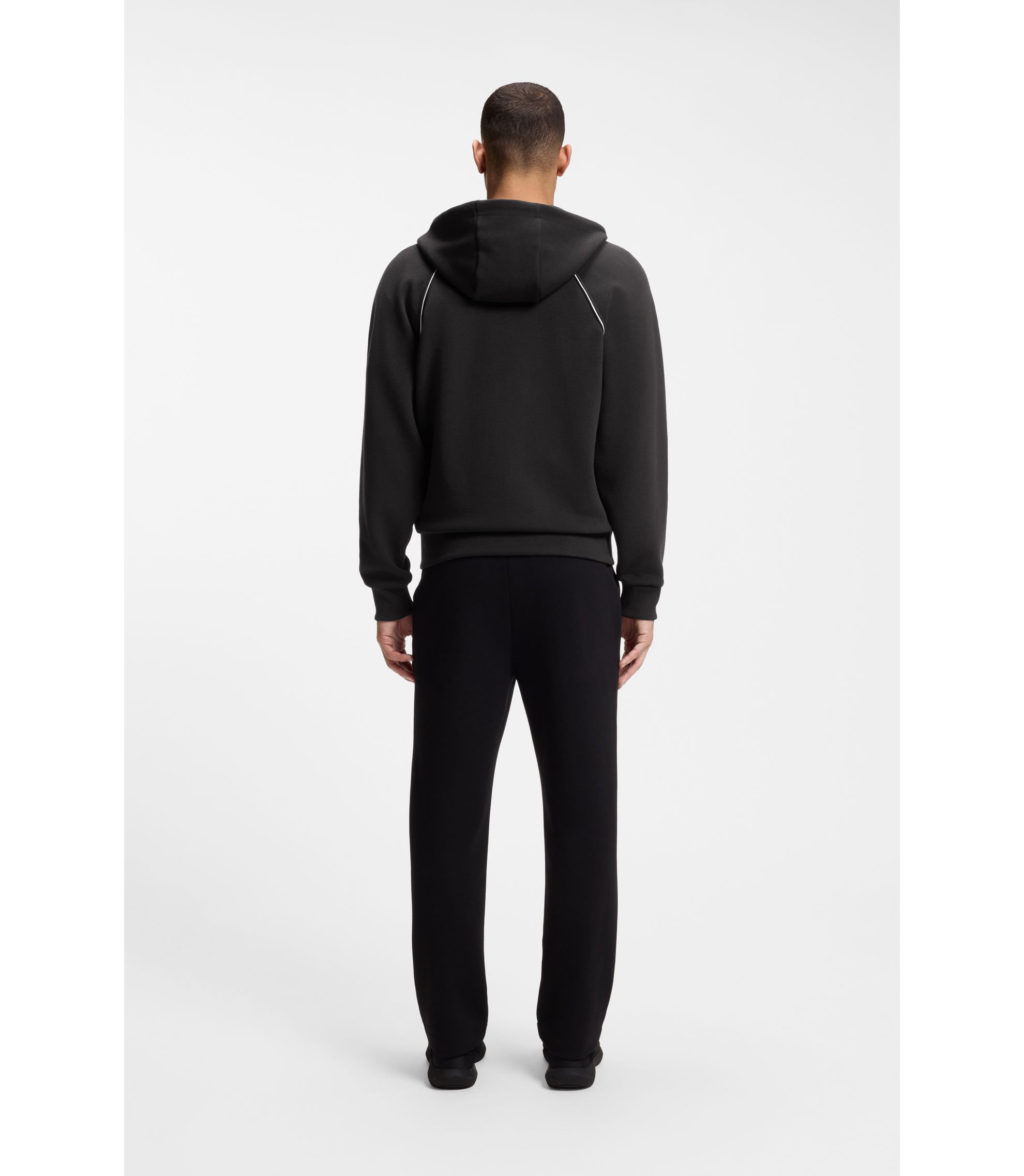 BOSS - Cotton-blend zip-up hoodie with piping details - Black
