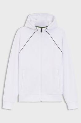 Cotton-blend zip-up hoodie with piping details, White