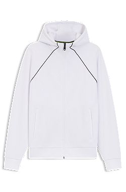 Sudadera con capucha y cremallera en algodón con detalles de ribetes