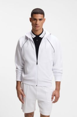Cotton-blend zip-up hoodie with piping details, White