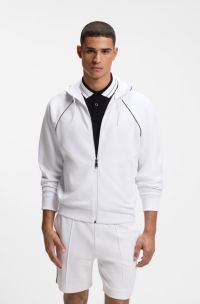 Cotton-blend zip-up hoodie with piping details, White