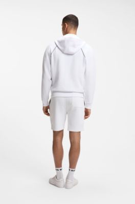 Cotton-blend zip-up hoodie with piping details, White