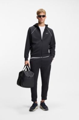 Cotton-blend zip-up hoodie with piping details, Dark Blue