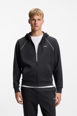 Cotton-blend zip-up hoodie with piping details, Dark Blue