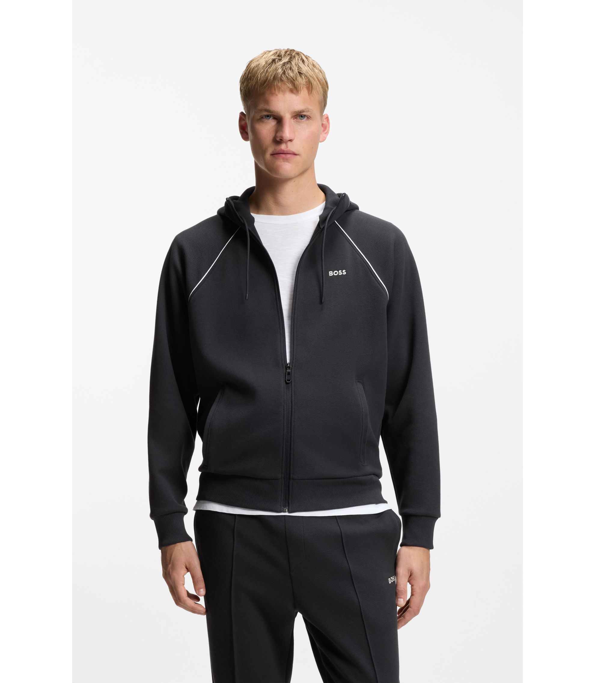 Kapuzenjacke aus Baumwoll-Mix mit Paspeln