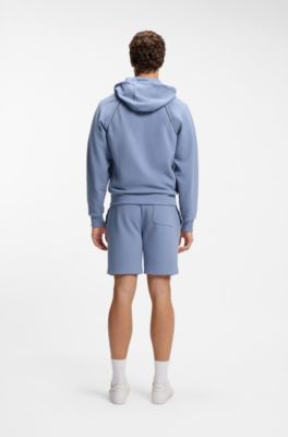 Cotton-blend zip-up hoodie with piping details, Light Blue