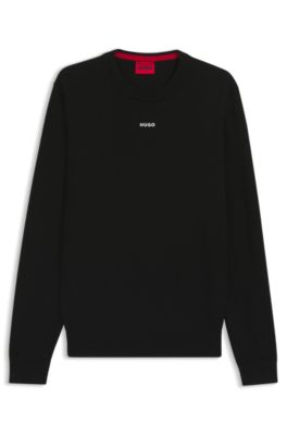 Cotton sweater with logo detail in slim fit, Black