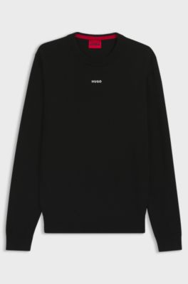 Cotton sweater with logo detail in slim fit, Black