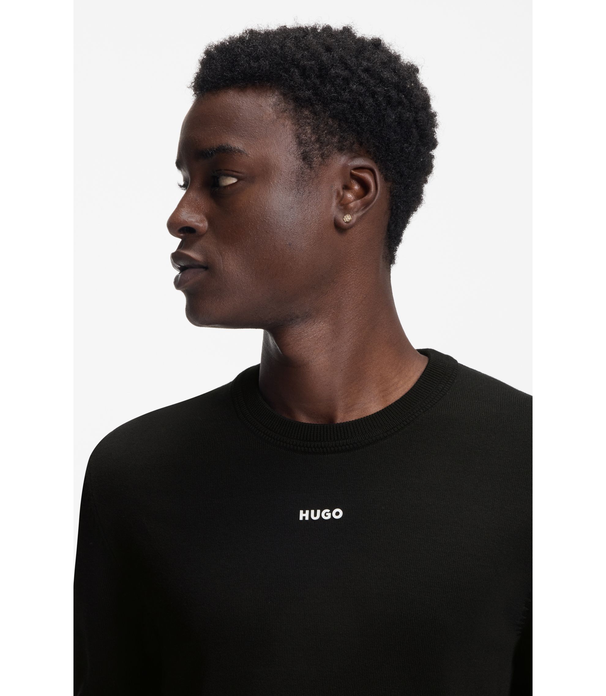 【sugar］Hugo Boss ウールブルゾンブラックＳ HUGO - Cotton sweater with logo detail in slim fit - Black
