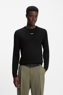 Cotton sweater with logo detail in slim fit, Black