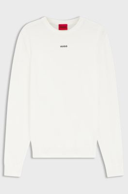 Maglione slim fit in cotone con logo, Bianco
