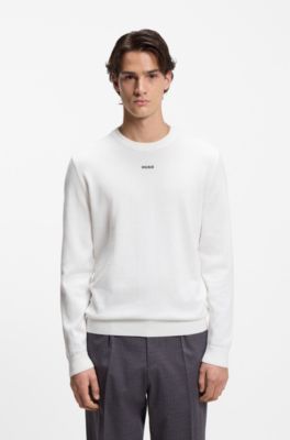 Cotton sweater with logo detail in slim fit, White
