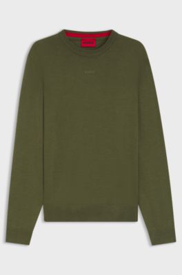 Cotton sweater with logo detail in slim fit, Olive