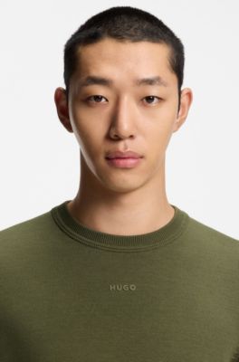 Cotton sweater with logo detail in slim fit, Olive