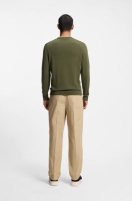 Cotton sweater with logo detail in slim fit, Olive