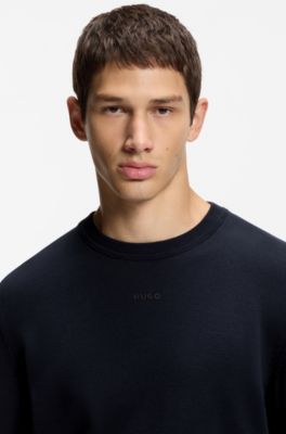 Cotton sweater with logo detail in slim fit, Dark Blue