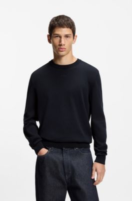 Cotton sweater with logo detail in slim fit, Dark Blue