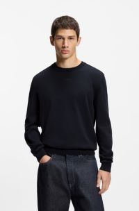 Pull Slim en coton avec logo, Bleu foncé