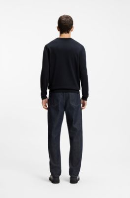 Cotton sweater with logo detail in slim fit, Dark Blue