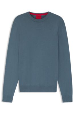 Maglione slim fit in cotone con logo, Blu