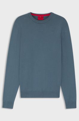 Cotton sweater with logo detail in slim fit, Blue