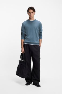 Cotton sweater with logo detail in slim fit, Blue