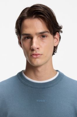 Maglione slim fit in cotone con logo, Blu