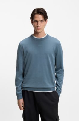 Cotton sweater with logo detail in slim fit, Blue