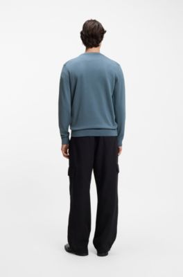 Cotton sweater with logo detail in slim fit, Blue