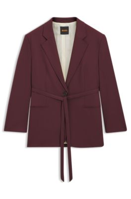 Oversized-fit blazer with belt, Dark Brown