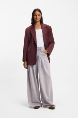 Oversized-fit blazer with belt, Bordeaux