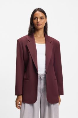 Blazer oversize con cintura, Marrone scuro