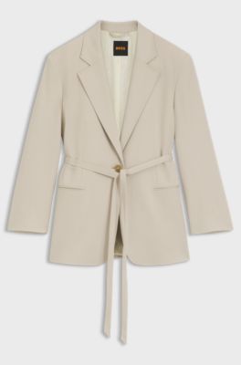 Oversized-fit blazer met riem, Lichtbeige