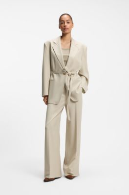 Oversized-fit blazer with belt, Light Beige