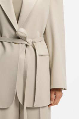 Oversized-fit blazer with belt, Light Beige