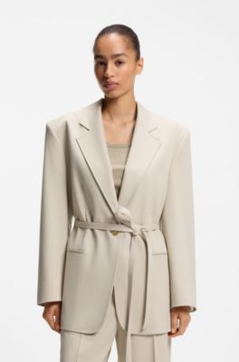 Oversized-fit blazer with belt, Light Beige