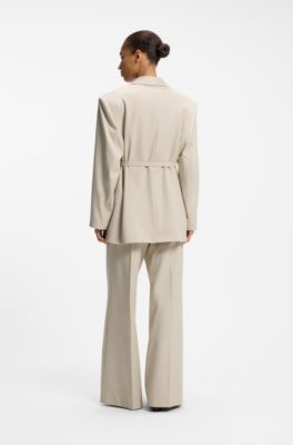 Oversized-fit blazer with belt, Light Beige