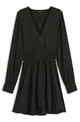 Midi-length dress in crinkle satin, Dark Grey