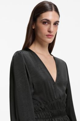 Midi-length dress in crinkle satin, Dark Grey