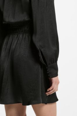 Midi-length dress in crinkle satin, Dark Grey