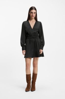 Midi-length dress in crinkle satin, Dark Grey