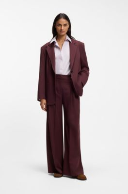 Relaxed-fit trousers with wide leg, Dark Red