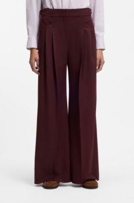 Pantaloni relaxed fit a gamba larga, Bordeaux