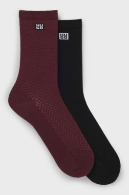 Two-pack of regular-length socks with stacked logos, Bordeaux