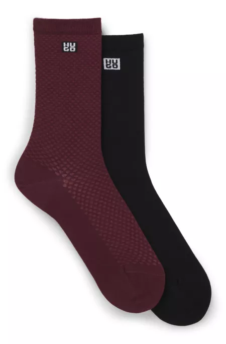 Two-pack of regular-length socks with stacked logos