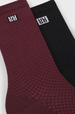 Set van twee paar sokken in standaardlengte met tweedelige logo&rsquo;s, Bordeaux