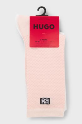 Two-pack of regular-length socks with stacked logos, light pink