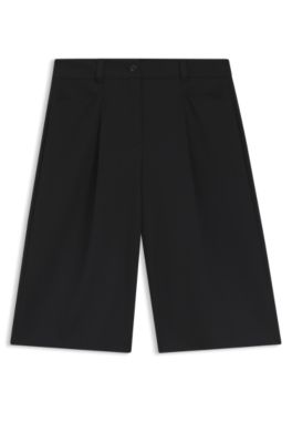 Regular-fit Bermuda trousers with flared leg, Black